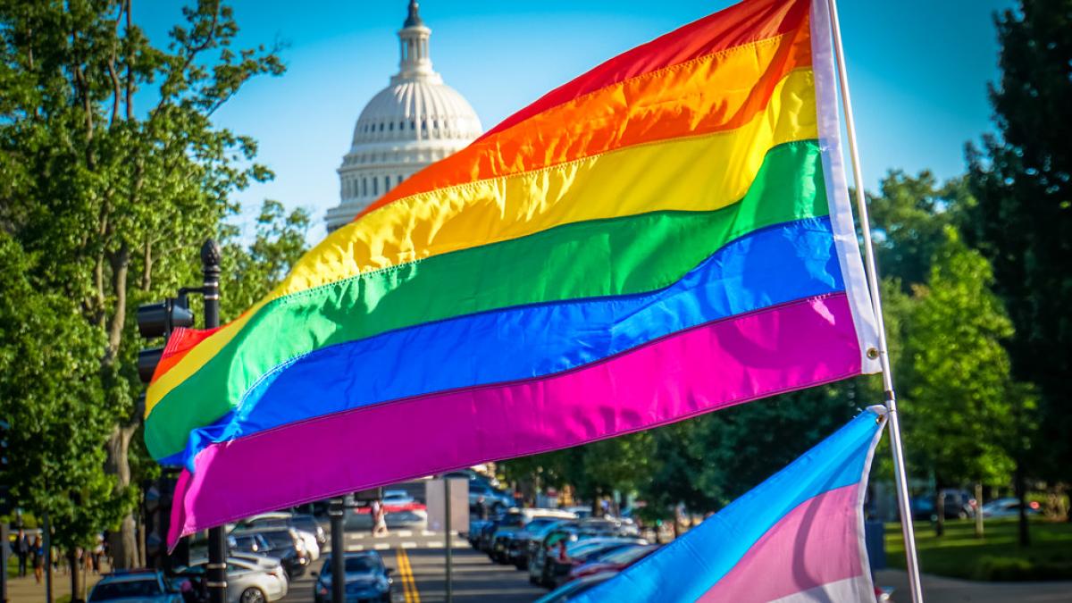 Rainbow flag in front of the Capitol